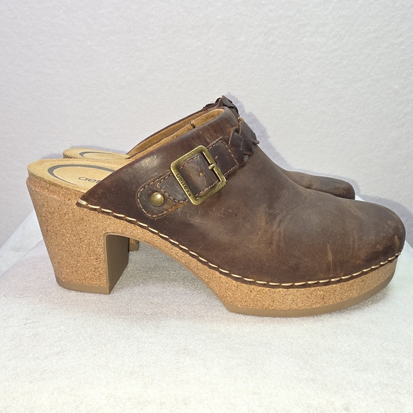 Aetrex Corey Brown Leather Clog Mules | Cork Heel Comfort Slip-On | Size 9 - Picture 3 of 10